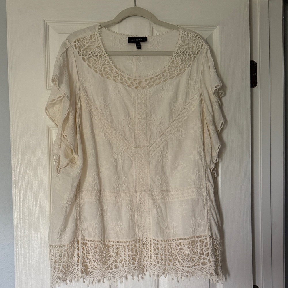 Lane Bryant Cream Crochet-Trim Short Sleeve Tunic